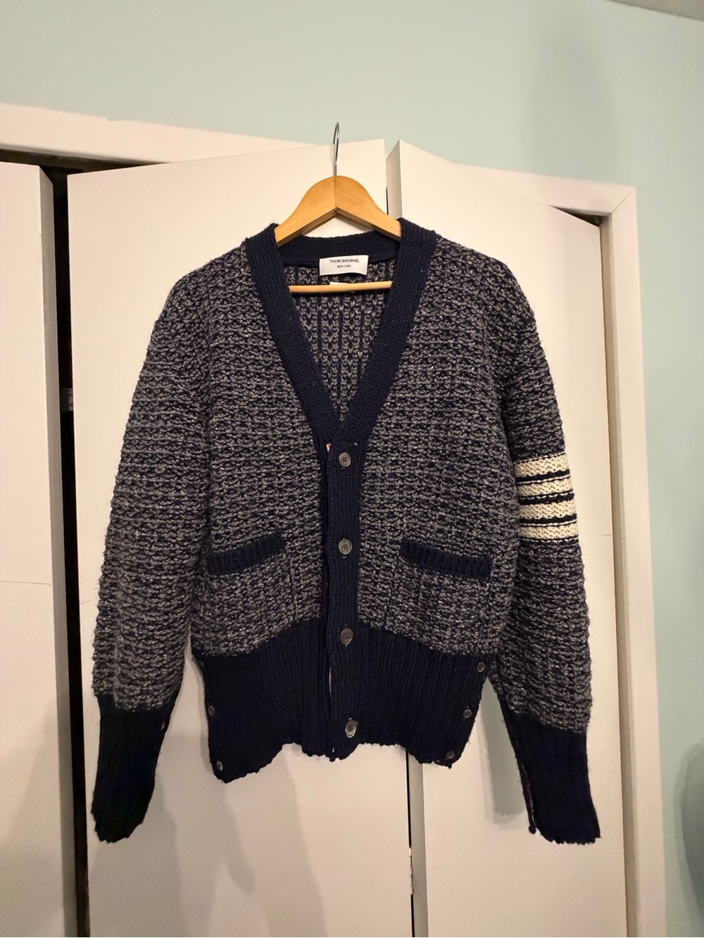 Thom Browne Chunky Knit Cardigan - Navy & Gray